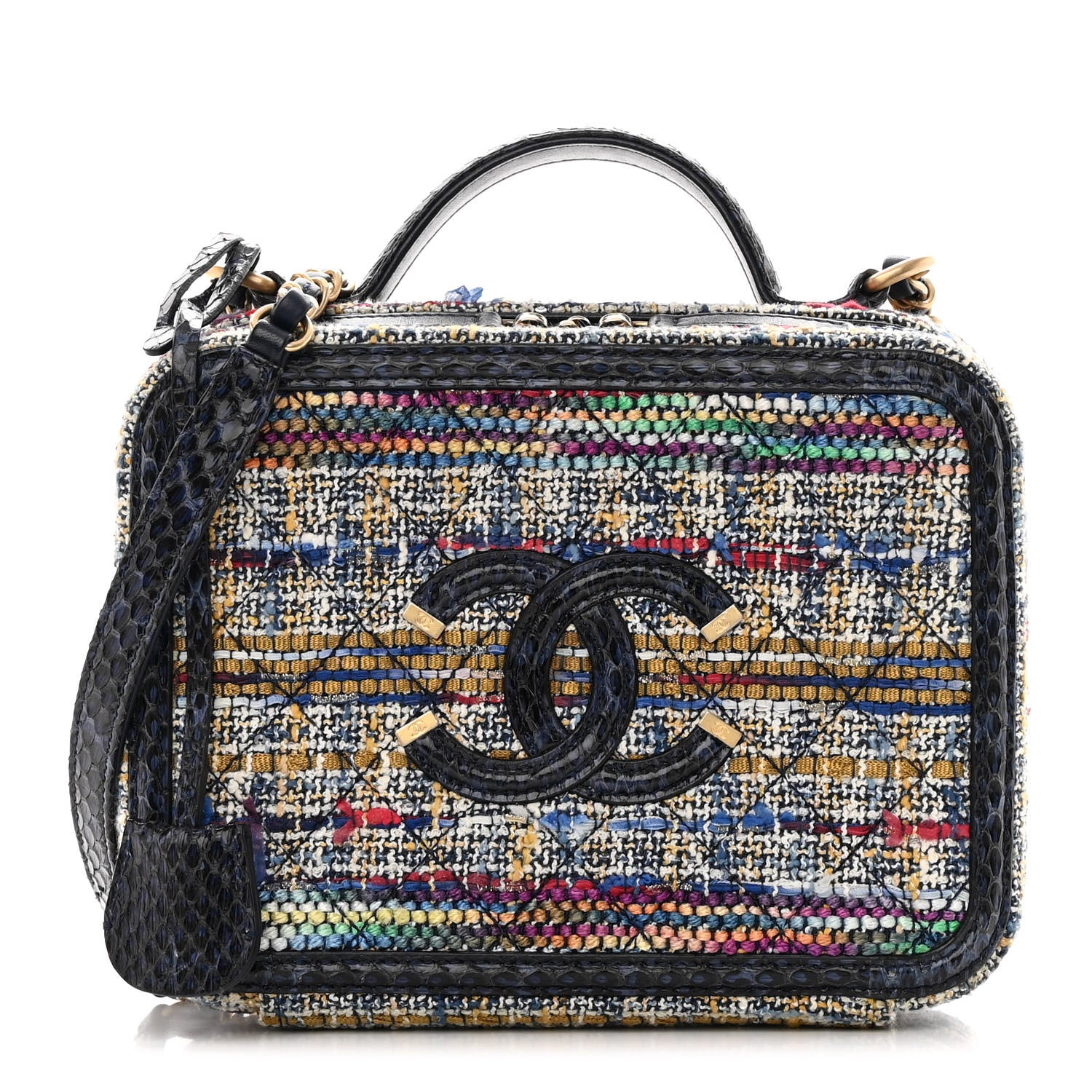 Chanel Tweed Snakeskin Quilted Medium CC Filigree Vanity Case Multicolor 1 of 13