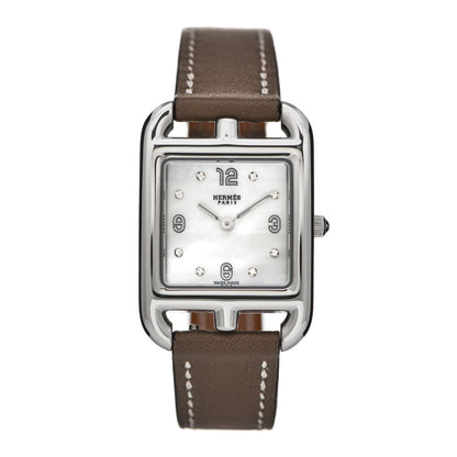 Hermes Stainless Steel Swift Diamond Mother of Pearl 23mm Cape Cod Quartz Watch Etoupe 1 of 6