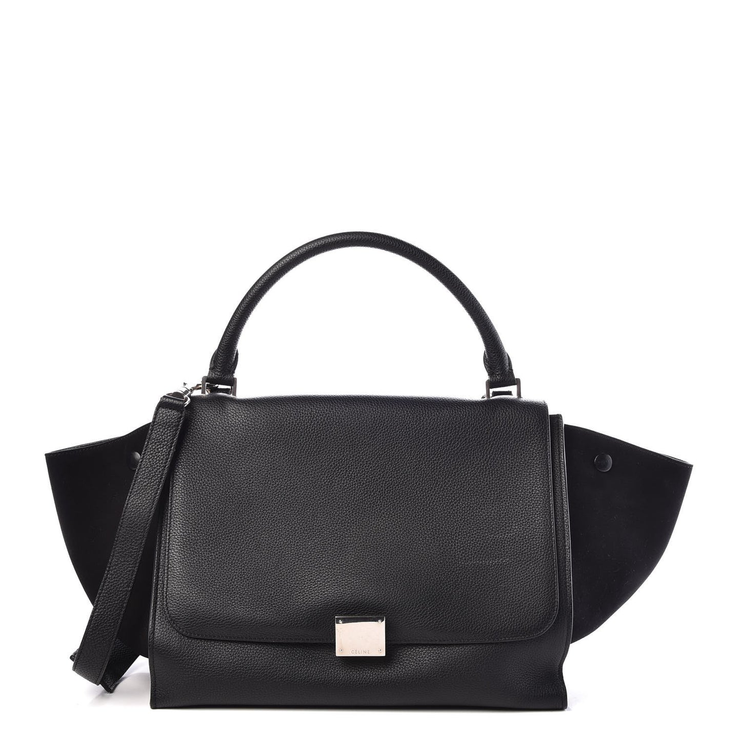Drummed Calfskin Suede Medium Trapeze Black