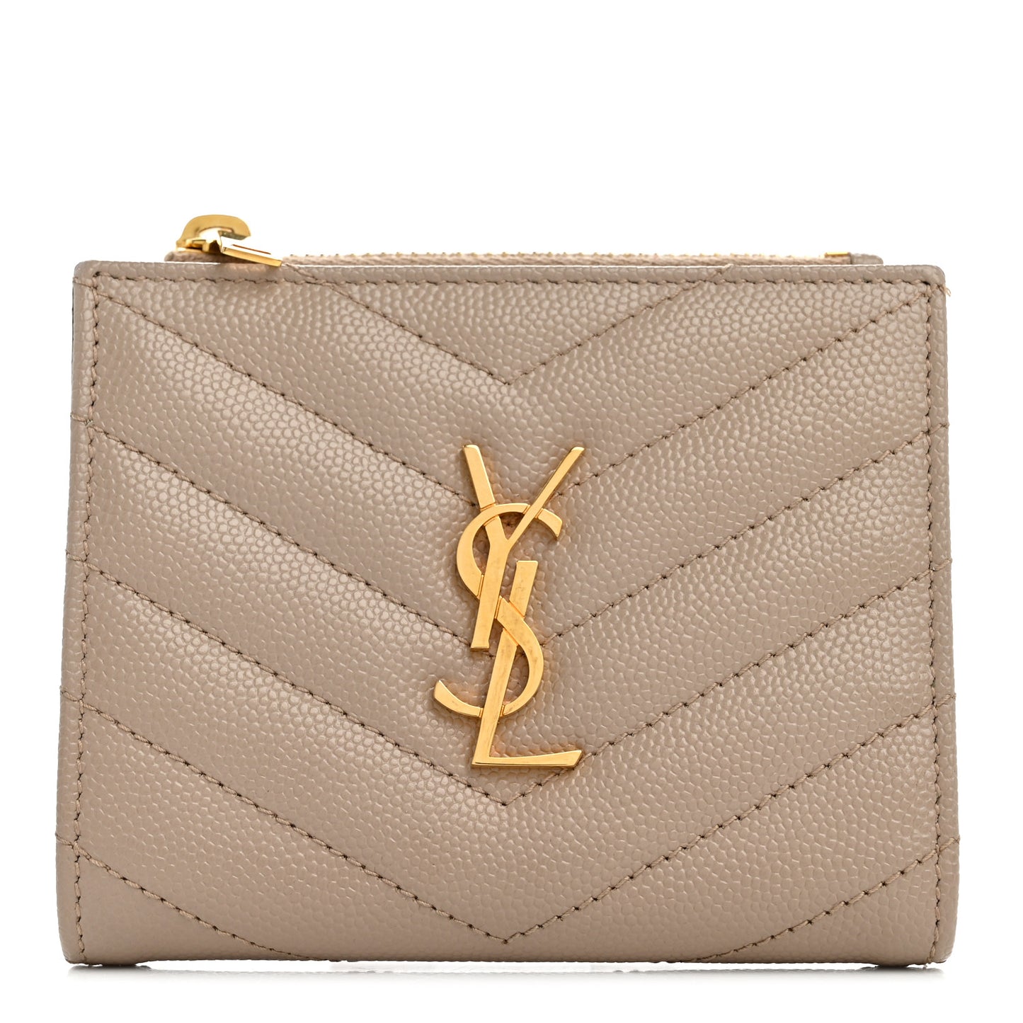 Grain De Poudre Matelasse Chevron Monogram Zipped Card Case Dark Beige