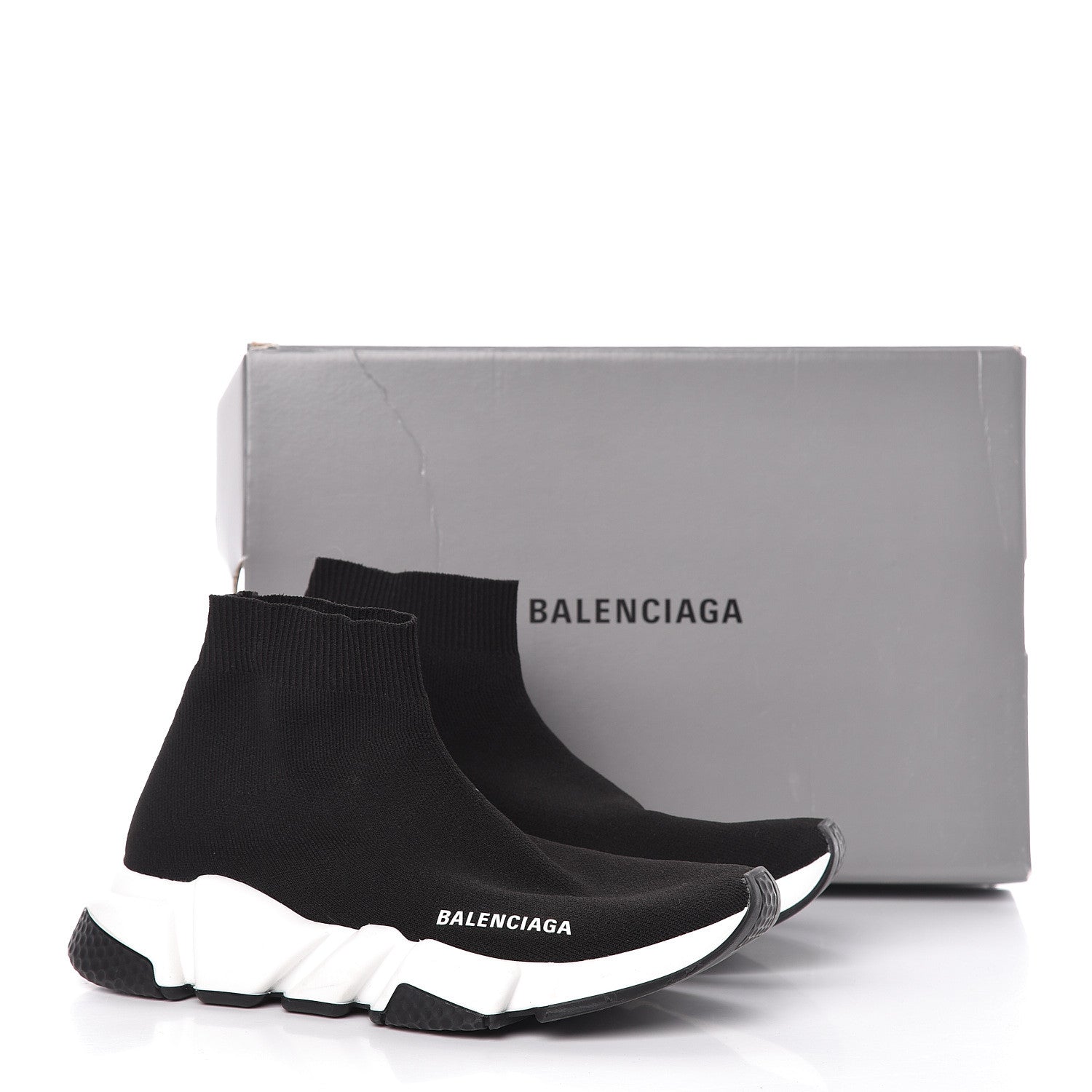 Balenciaga Neoprene Knit Womens Speed Sneakers 38 Black White 11 of 11