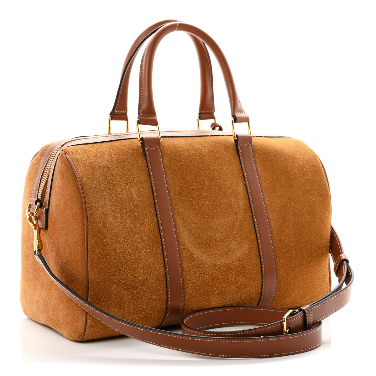 Waxed Suede Calfskin Large Boston Bag Tobacco