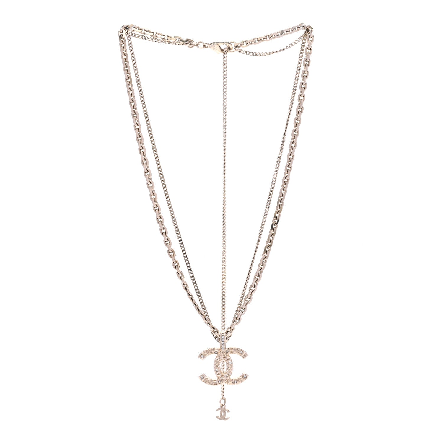 Chanel Crystal CC Multi Strand Chain Necklace Gold 3 of 5