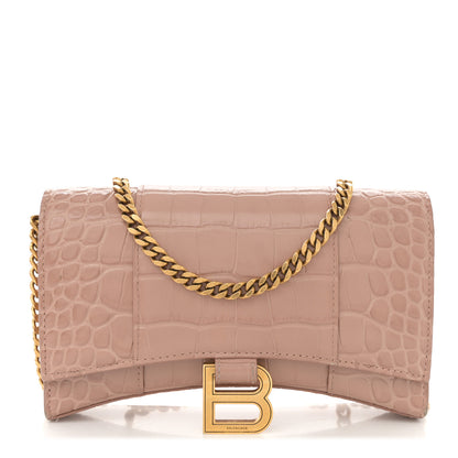Balenciaga Shiny Calfskin Crocodile Embossed Hourglass Chain Bag Nude Beige 1 of 11