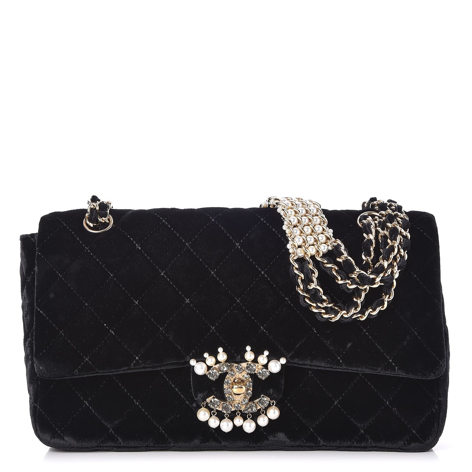 Chanel Velvet Pearl Quilted Medium Single Flap Black 1 of 9