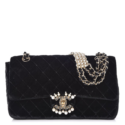 Chanel Velvet Pearl Quilted Medium Single Flap Black 1 of 9