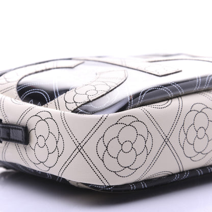 Chanel Coated Canvas Calfskin Camellia Printed Camera Case Black Beige 6 of 13