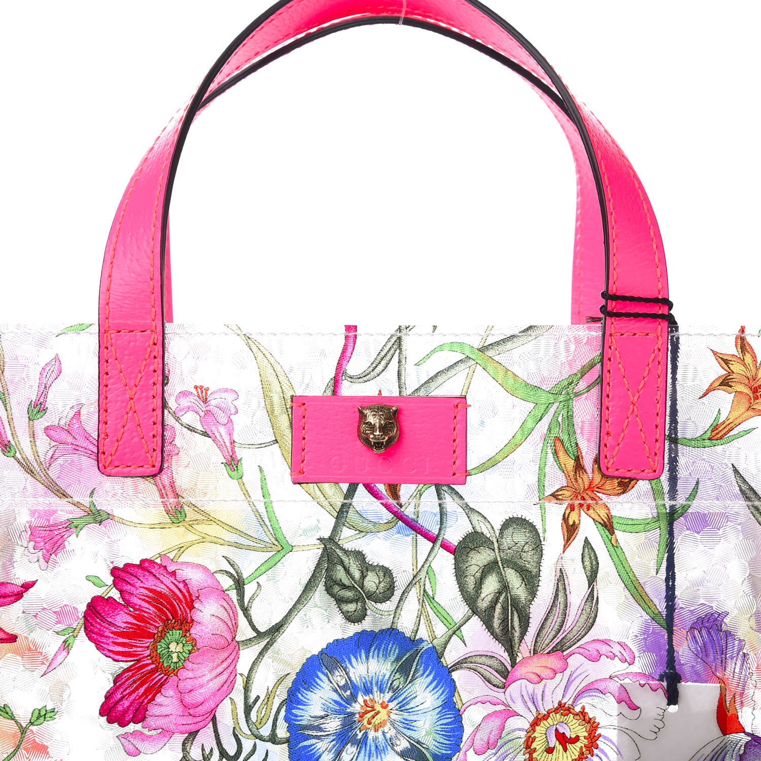 Gucci Calfskin Textured Vinyl Print Flora Tote Fluorescent Fuchsia 12 of 12