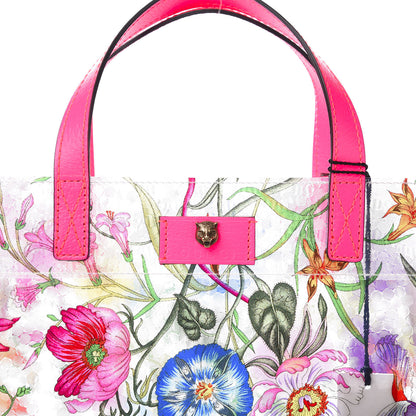 Gucci Calfskin Textured Vinyl Print Flora Tote Fluorescent Fuchsia 12 of 12