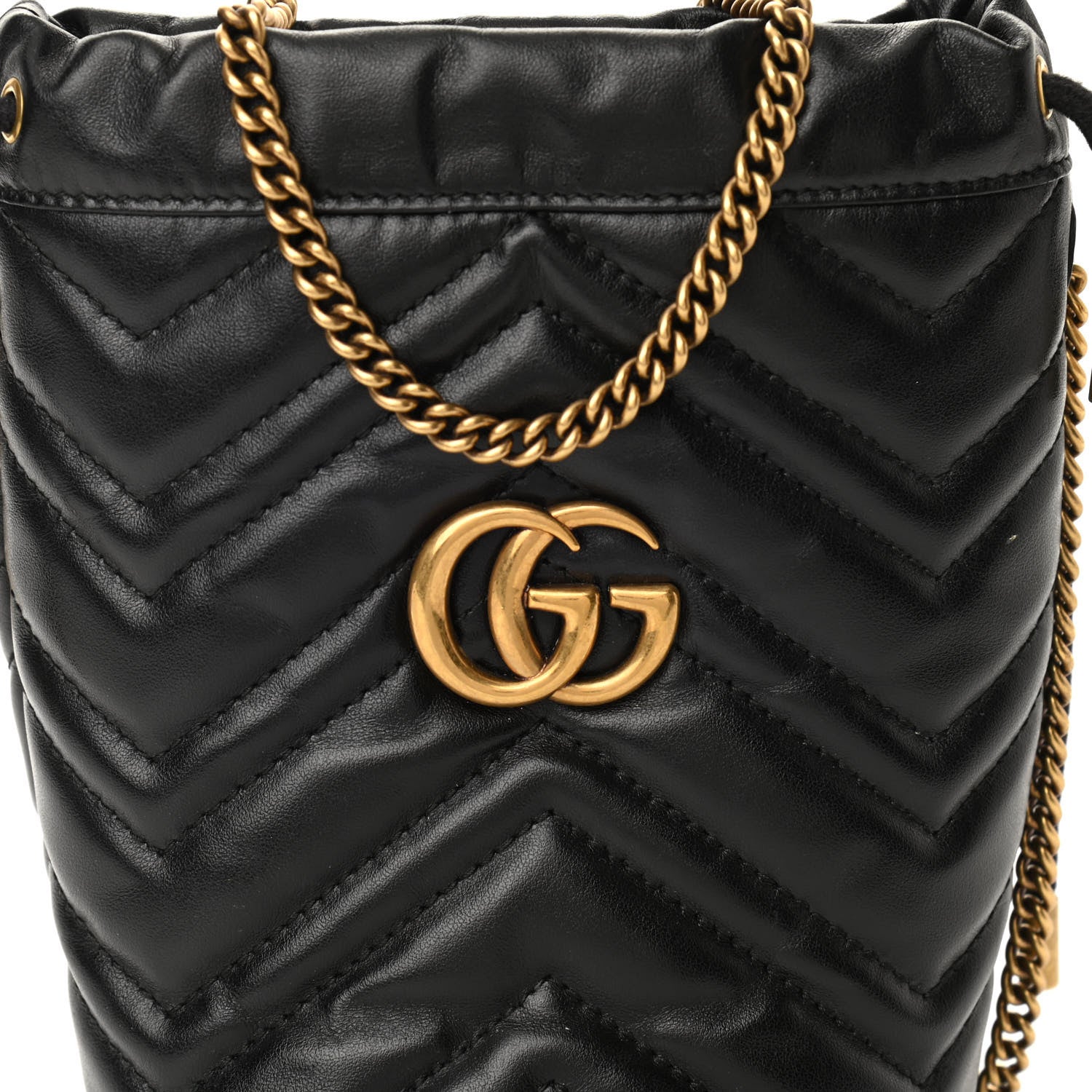 Gucci Calfskin Matelasse Mini GG Marmont 2.0 Bucket Bag Black 7 of 9