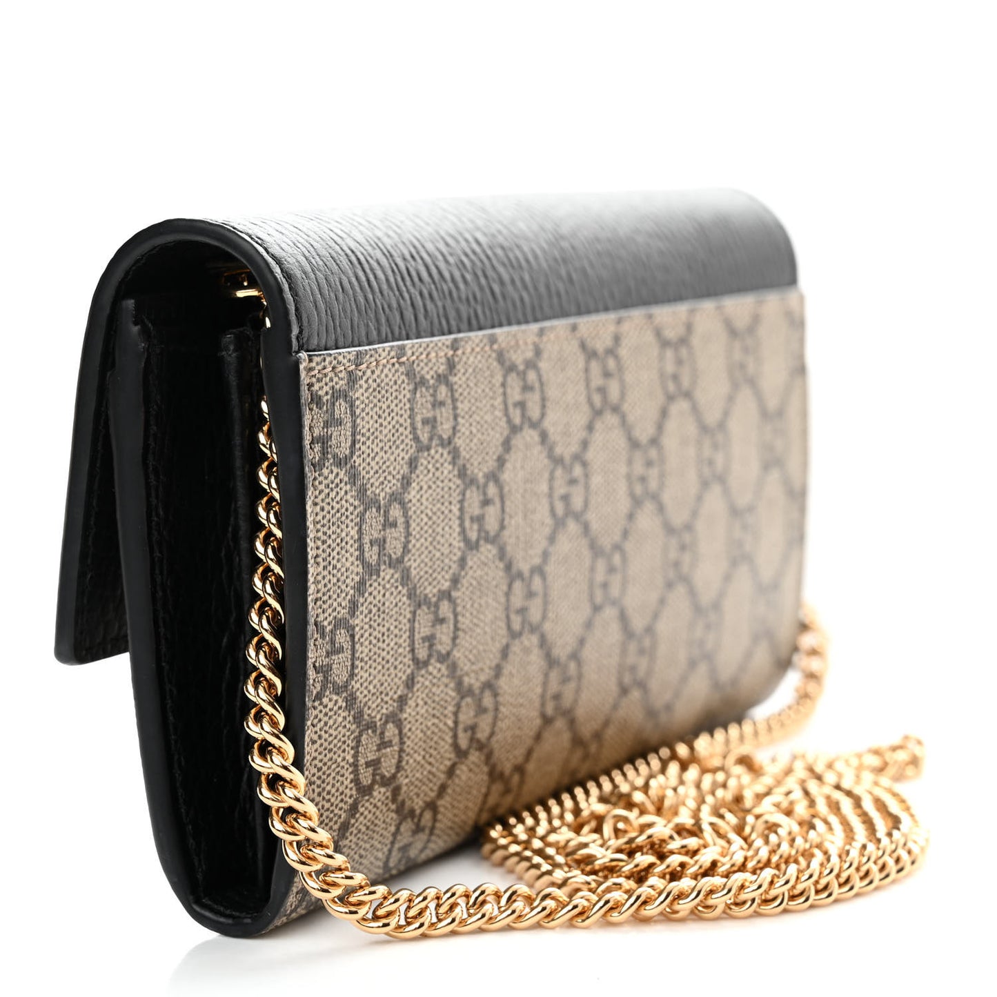 Dollar Calfskin GG Supreme Monogram Petite GG Marmont Wallet Chain Bag Black Beige Ebony