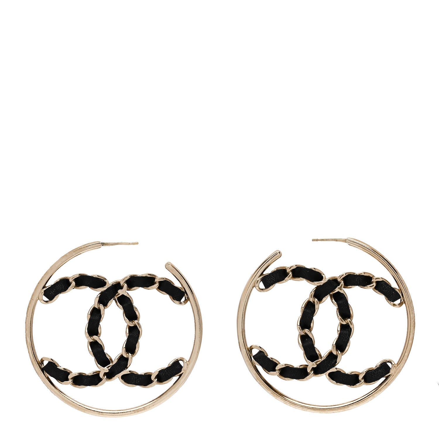Chanel Lambskin CC Chain Hoop Earrings Black Gold 1 of 5