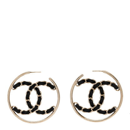 Chanel Lambskin CC Chain Hoop Earrings Black Gold 1 of 5