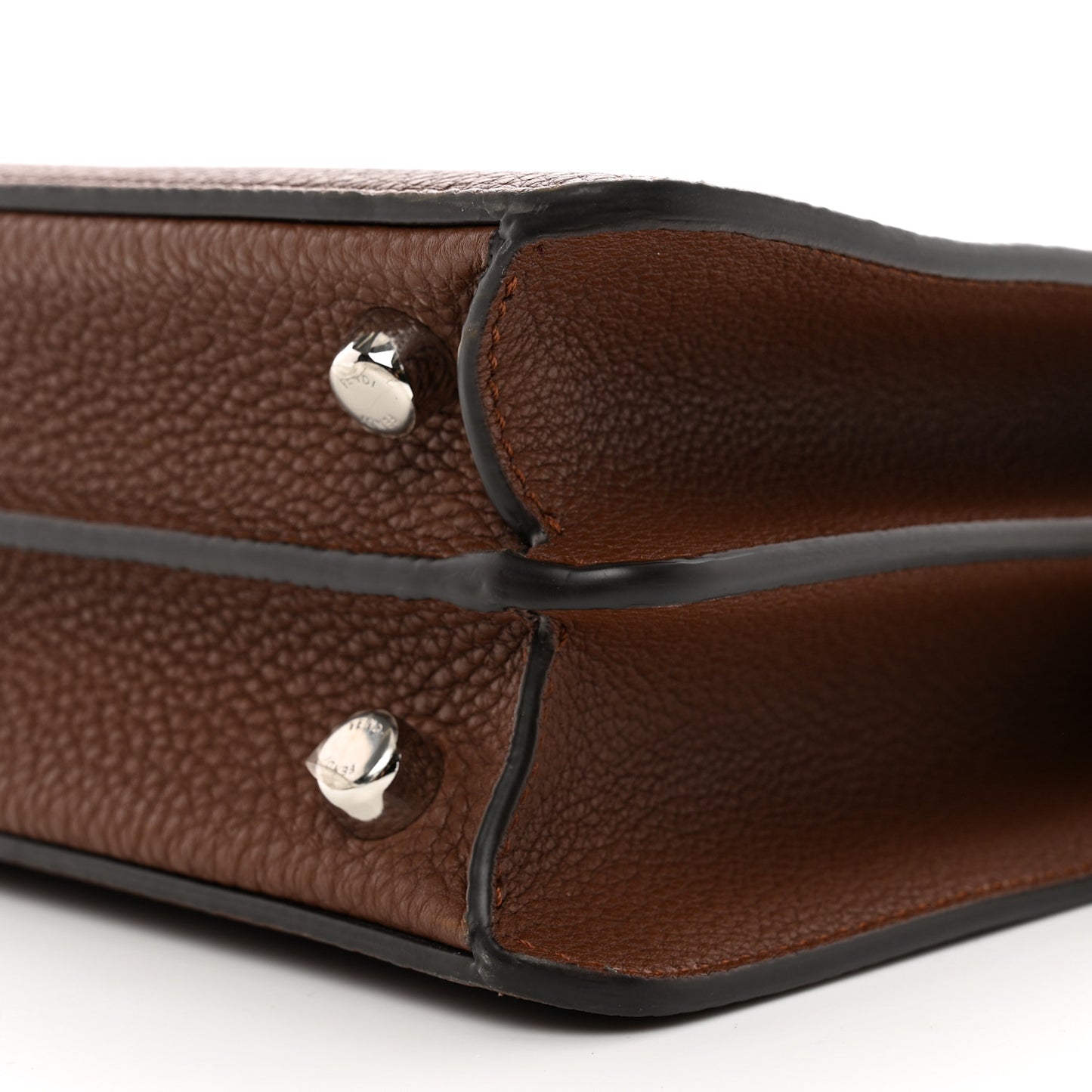 Cuoio Romano Vitello Cover Glazed Fabric Bi-Color FF 1974 Mini Peekaboo I SEE U Satchel Ghianda Grezzo