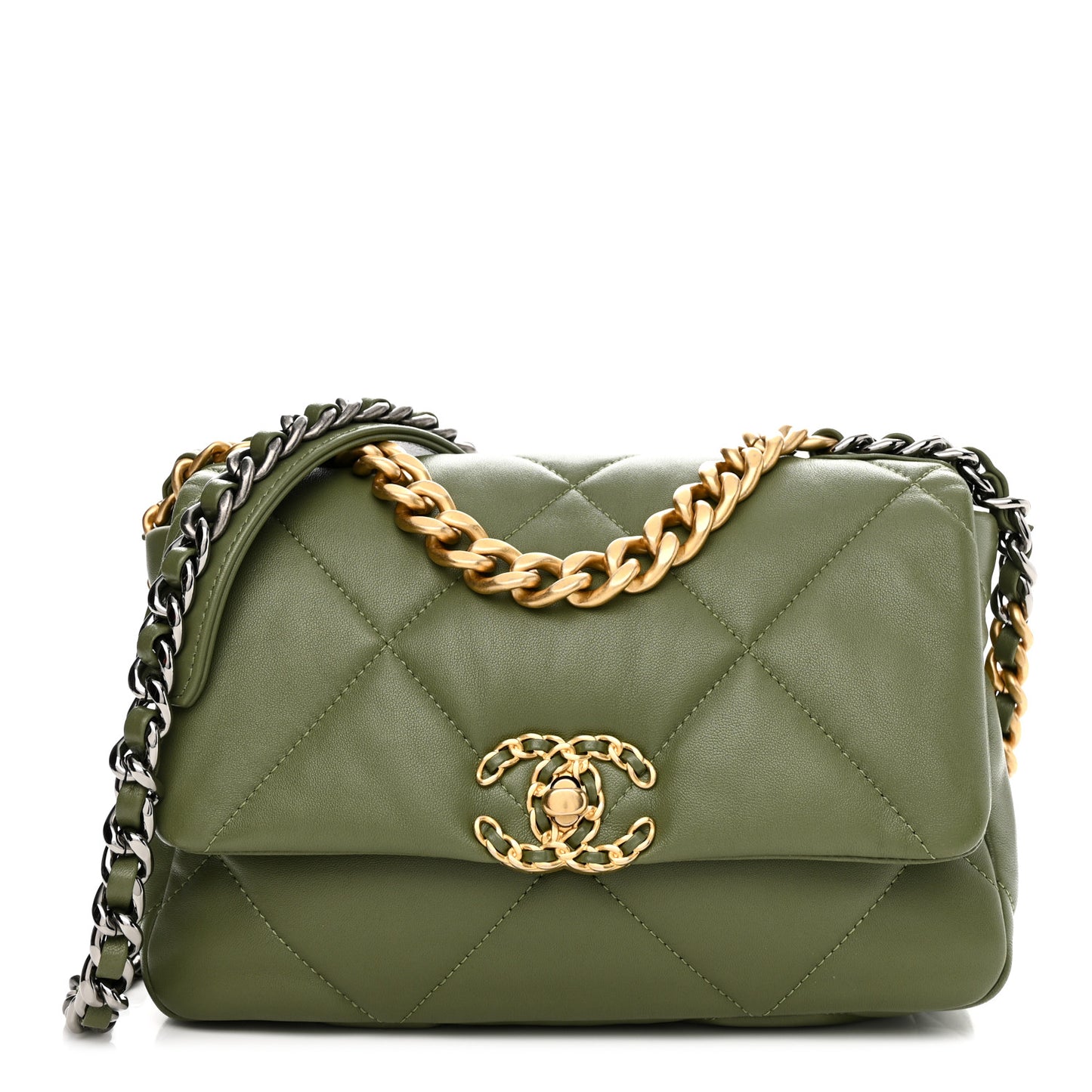Lambskin Quilted Medium Chanel 19 Flap Green