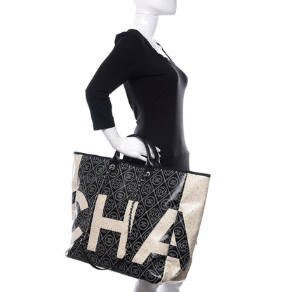 Chanel Coated Canvas Camellia Large Shopping Tote Black Beige 2 of 11