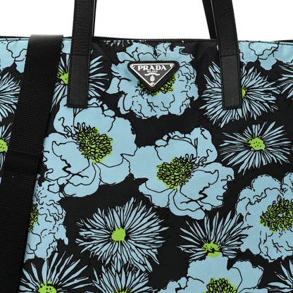 Prada Tessuto Nylon Saffiano Floral Print Tote Black Blue Multicolor 8 of 14