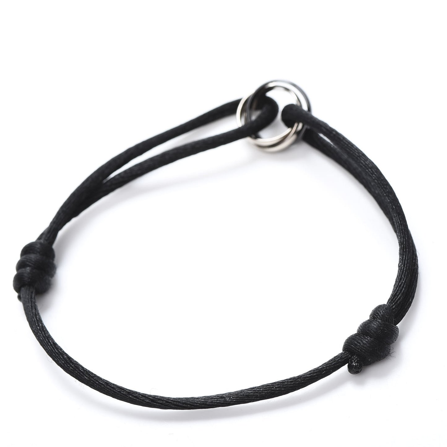 18K White Gold Ceramic Trinity Cord Bracelet Black