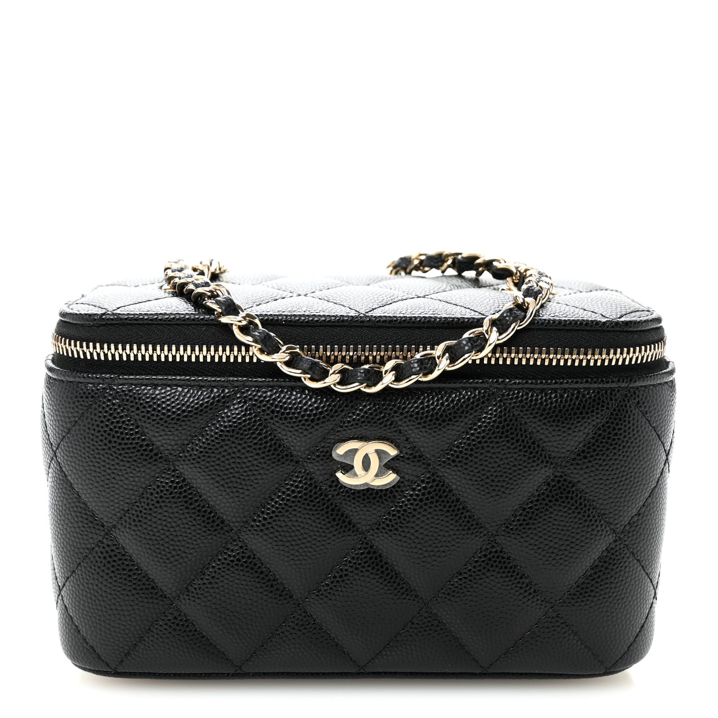 Caviar Quilted Small Vanity Case With Chain Black