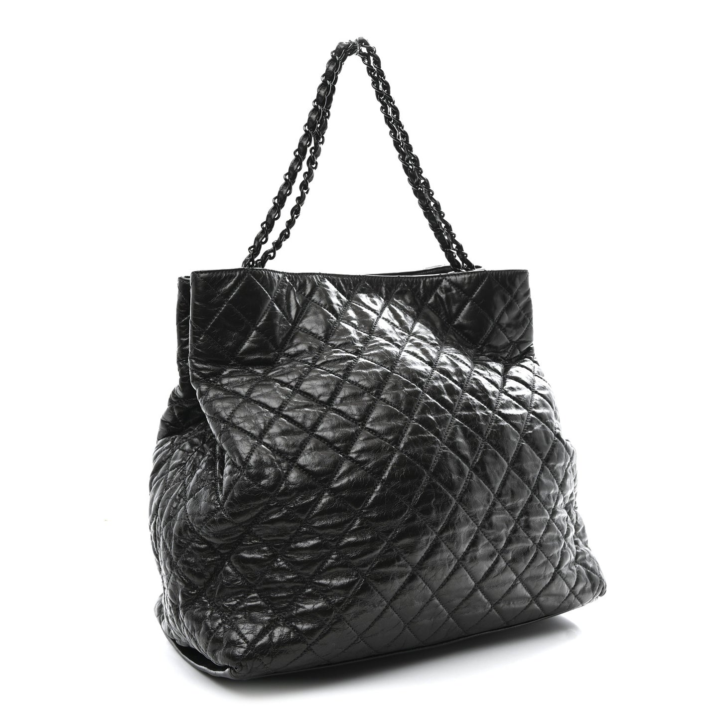 Glazed Calfskin Quilted Large Chain Me Tote Dark Grey