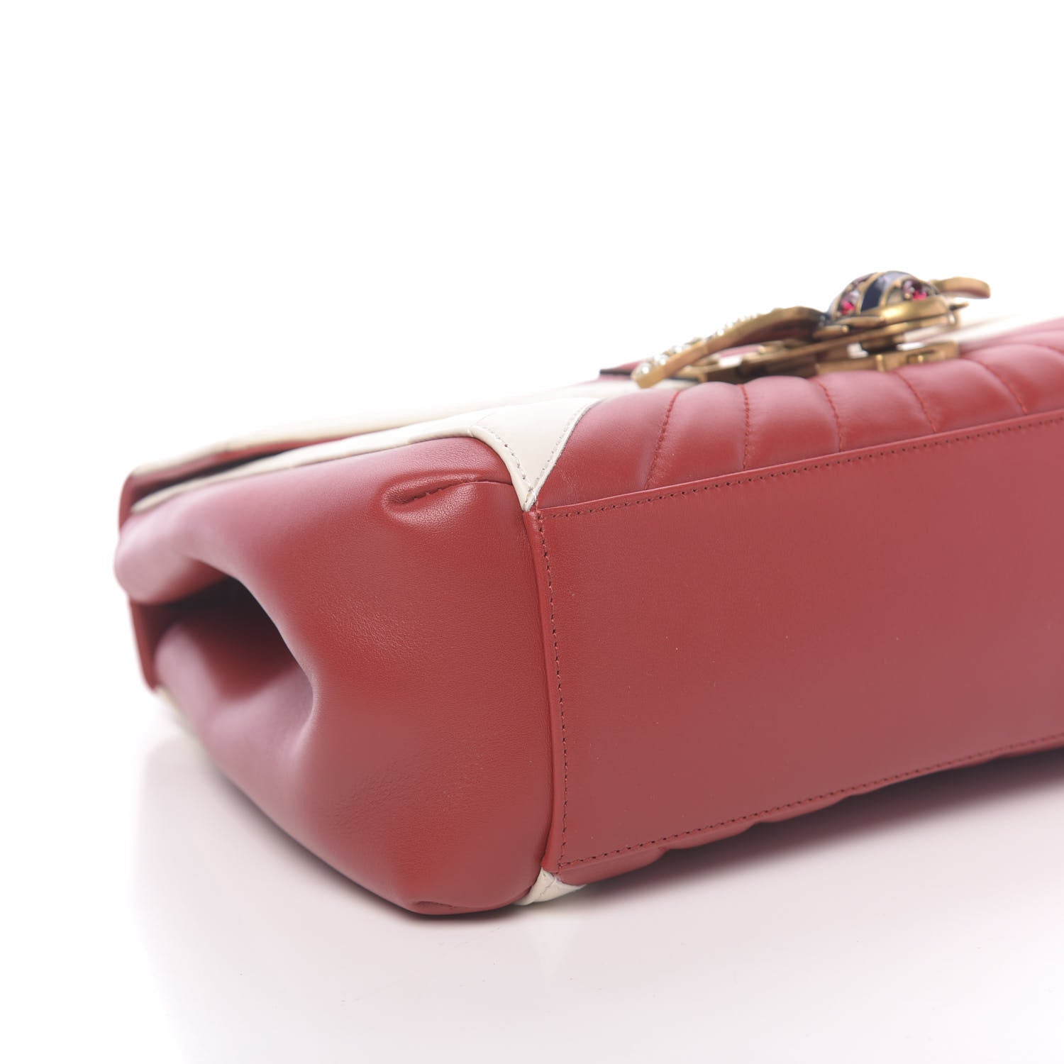 Gucci Calfskin Bamboo Trapuntata Queen Margaret Top Handle Bag Mystic White Hibiscus Red 8 of 10