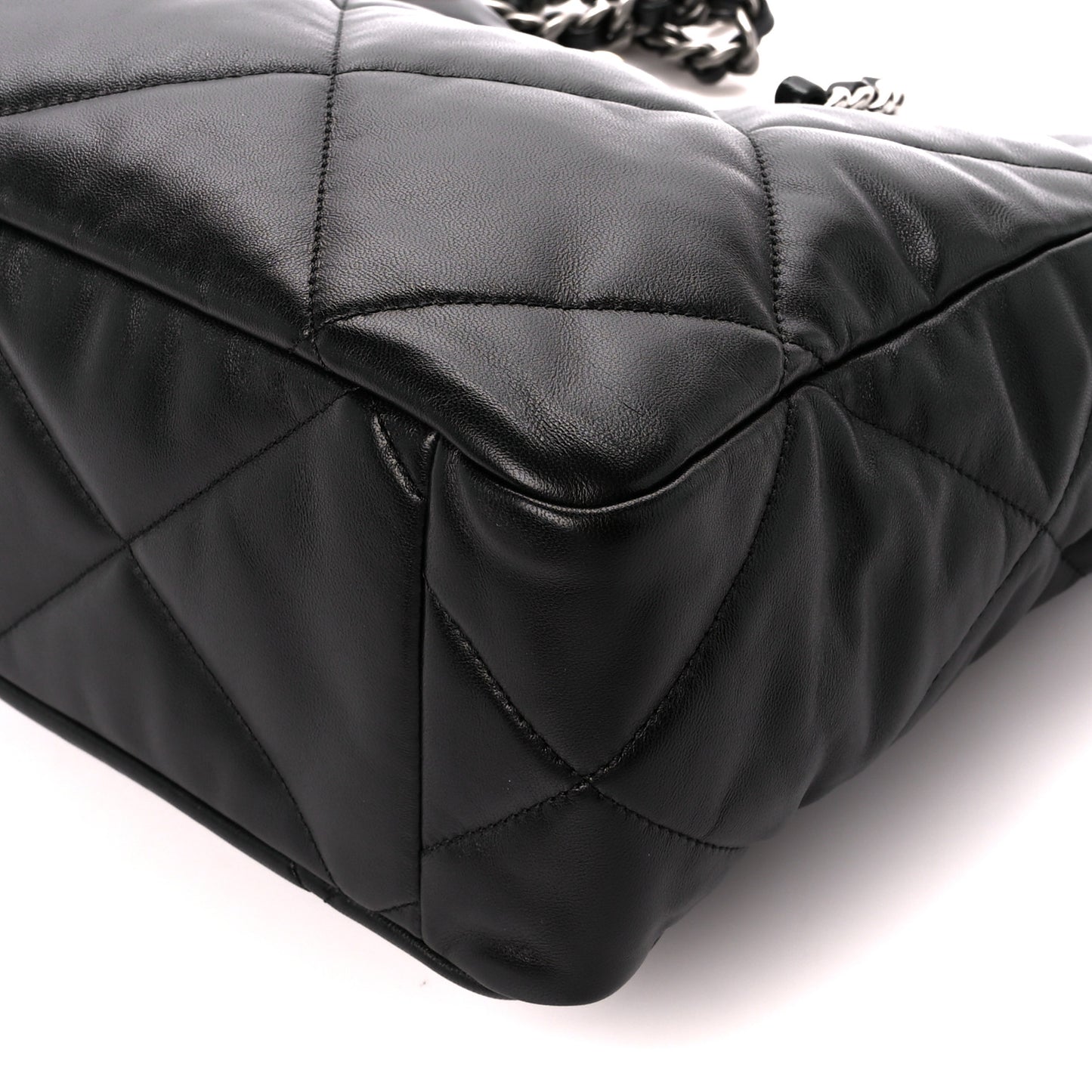 Lambskin Quilted Chanel 19 East West Shopping Bag Black