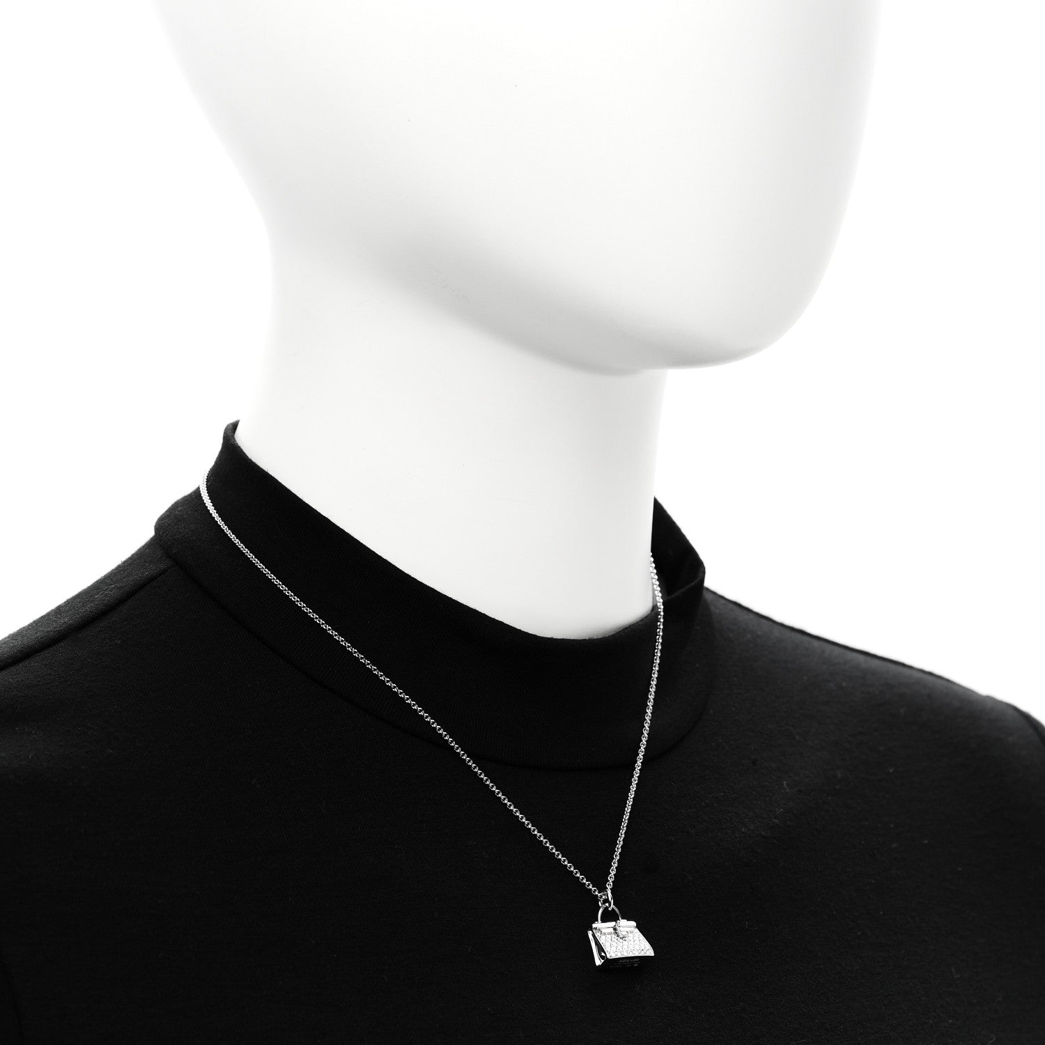 Hermes 18K White Gold Diamond Kelly Amulette Pendant Necklace 2 of 6