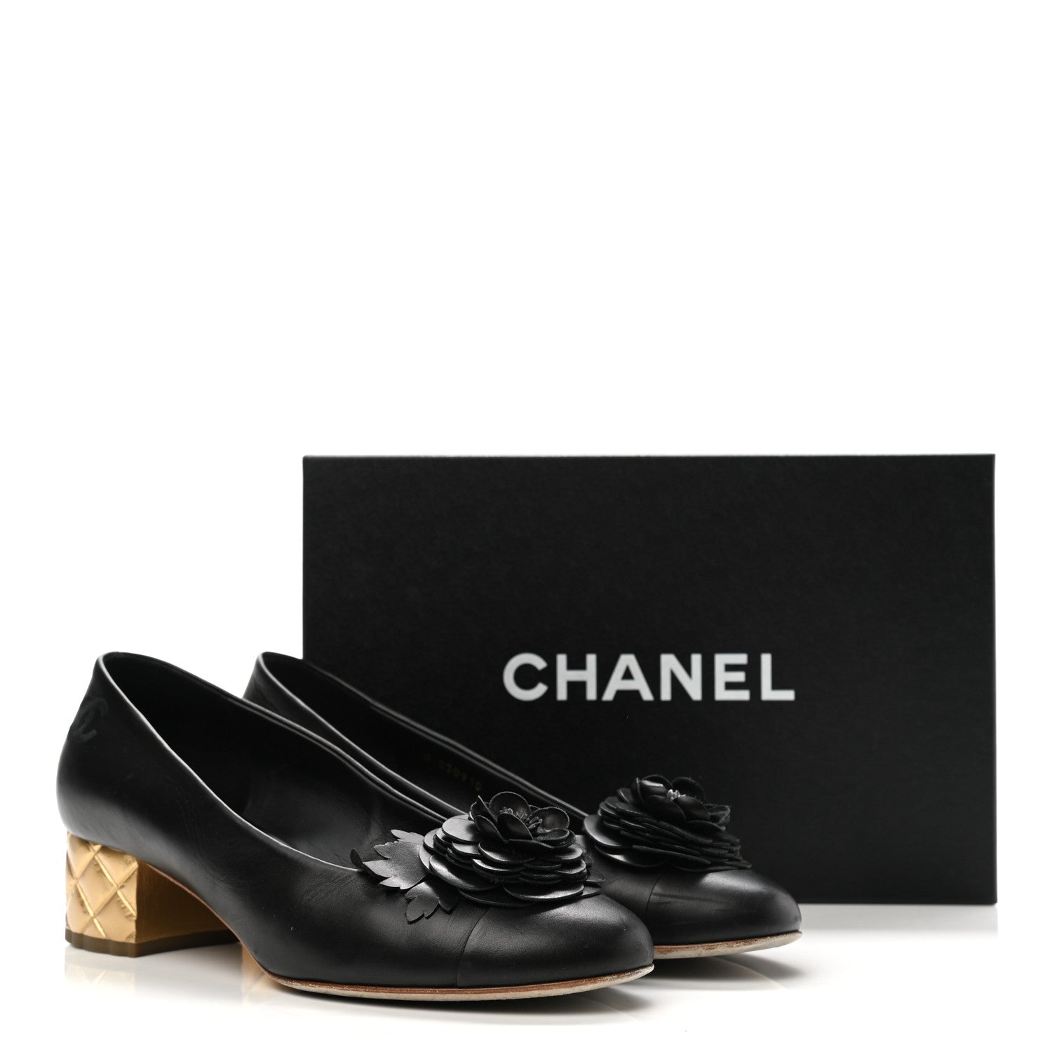 Chanel Calfskin Pearl Camellia Pumps 40 Black Gold 13 of 13