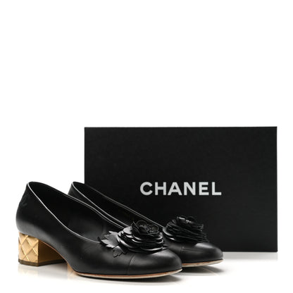 Chanel Calfskin Pearl Camellia Pumps 40 Black Gold 13 of 13