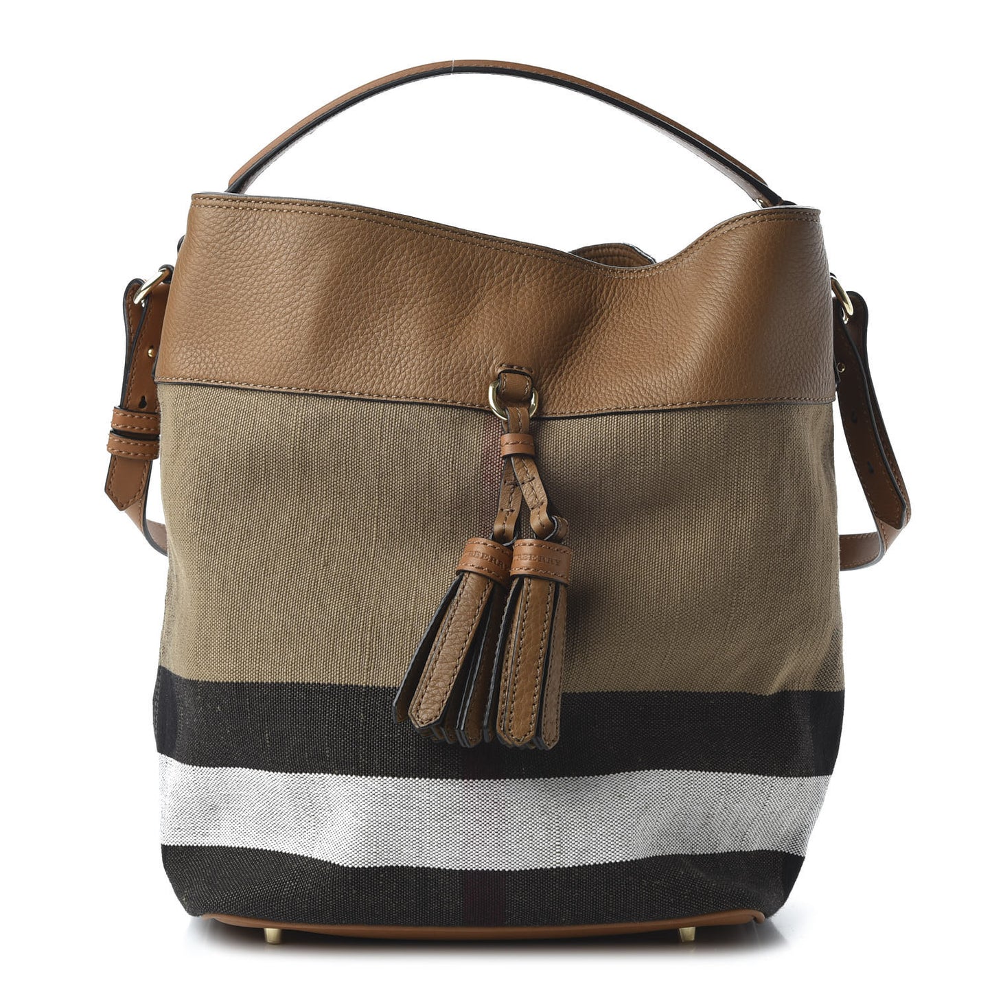 Grainy Calfskin Canvas Mega Check Medium Ashby Tassel Hobo Saddle Brown