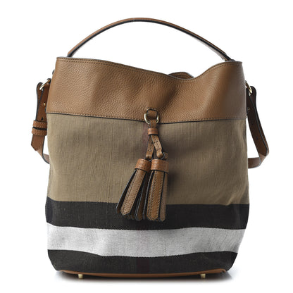 Burberry Grainy Calfskin Canvas Mega Check Medium Ashby Tassel Hobo Saddle Brown 1 of 10