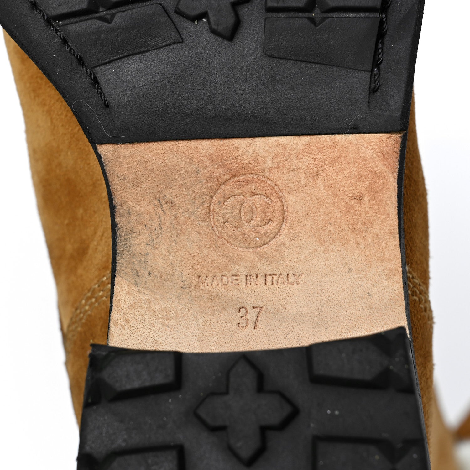 Chanel Suede Calfskin Shearling Quilted CC Tall Lace Up Combat Boots 37 6 of 8