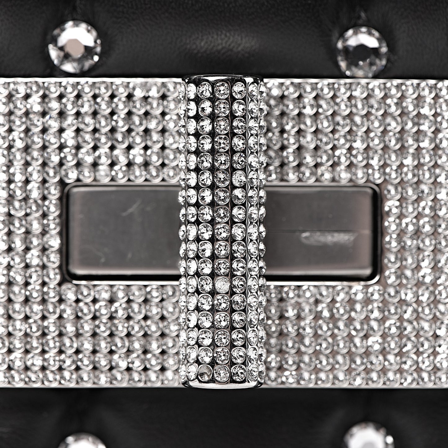 Lambskin Quilted Crystal Small Natalia Chain Bag Black
