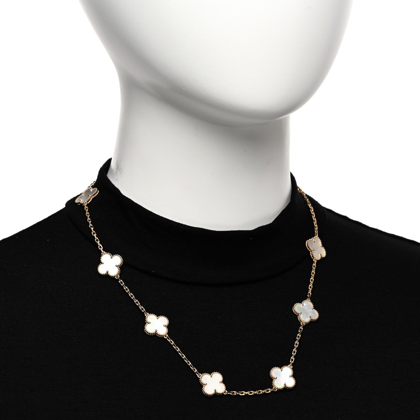 18K Yellow Gold Mother of Pearl 10 Motifs Vintage Alhambra Necklace