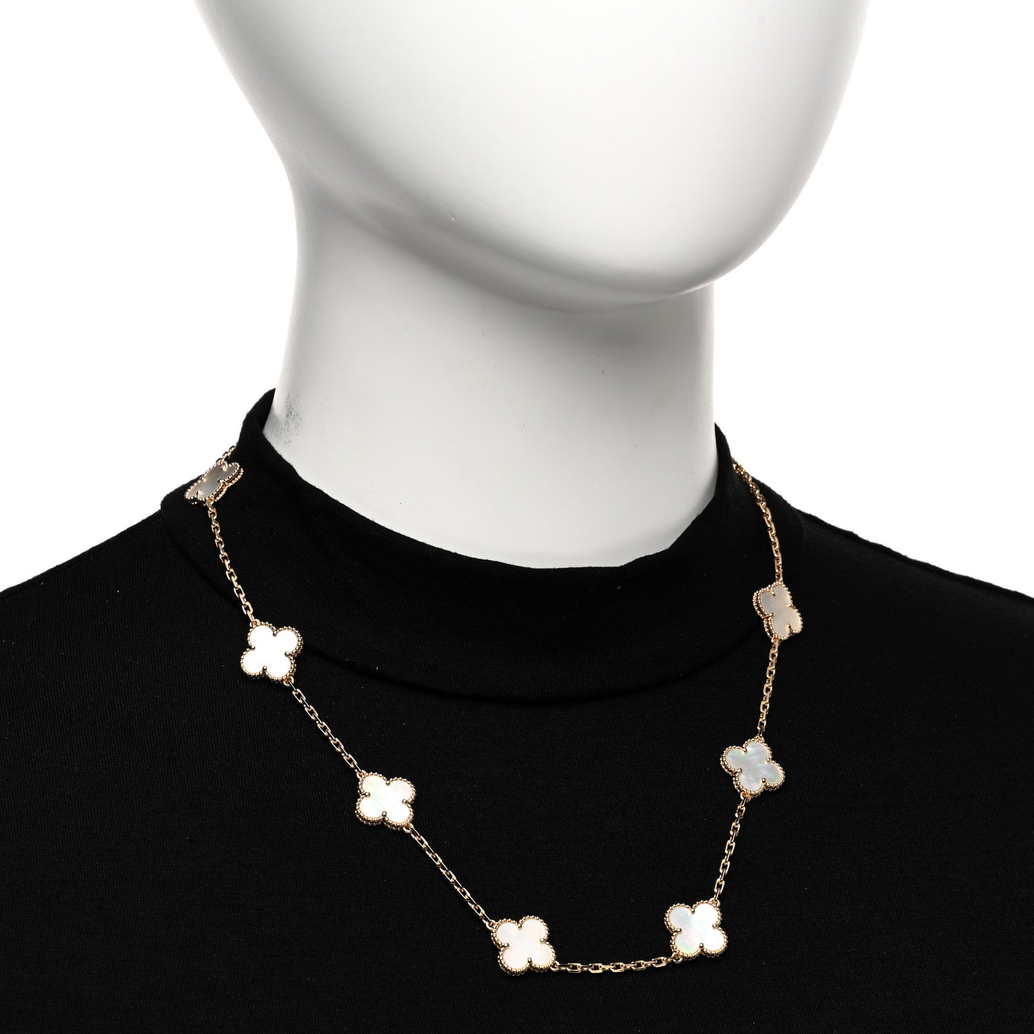 Van Cleef & Arpels 18K Yellow Gold Mother of Pearl 10 Motifs Vintage Alhambra Necklace 2 of 6