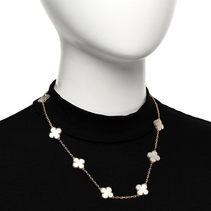 Van Cleef & Arpels 18K Yellow Gold Mother of Pearl 10 Motifs Vintage Alhambra Necklace 2 of 6