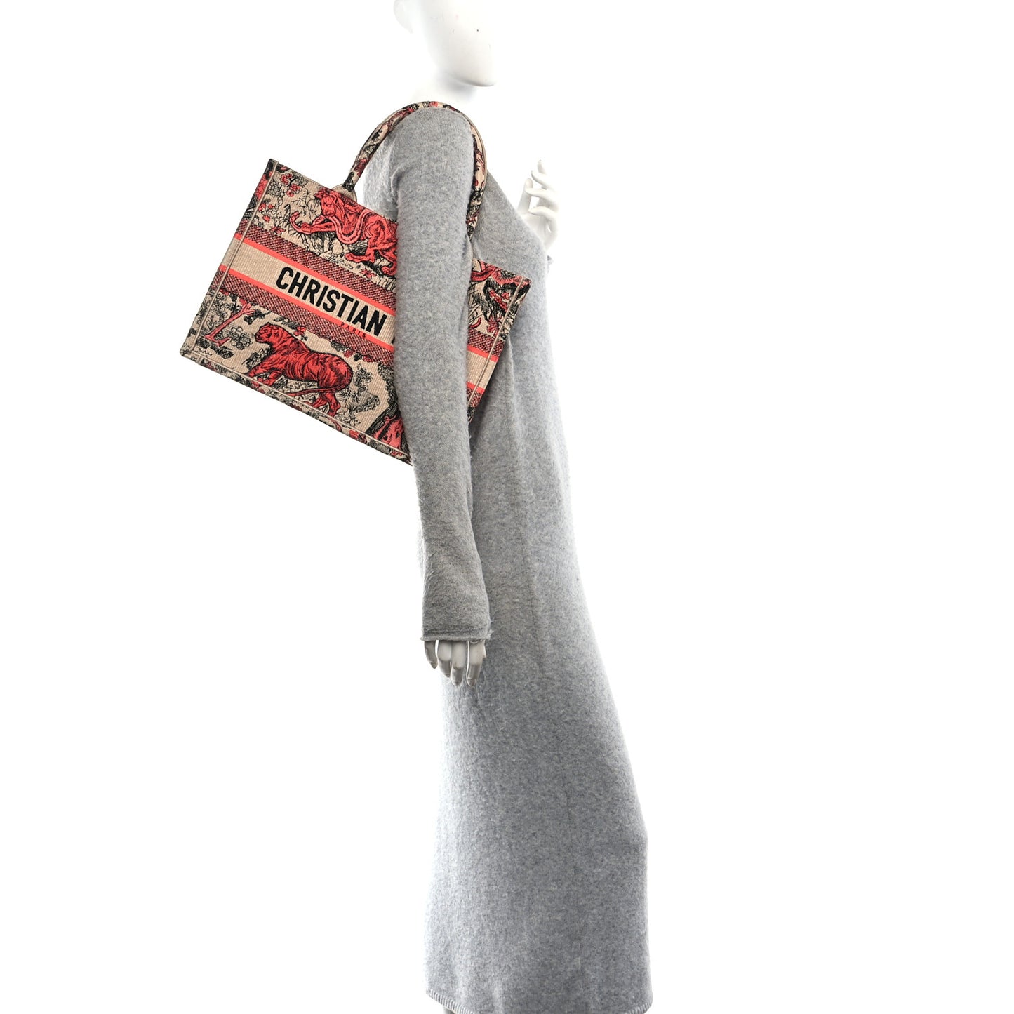 Canvas Toile De Jouy Embroidered Medium Book Tote Rose Multicolor
