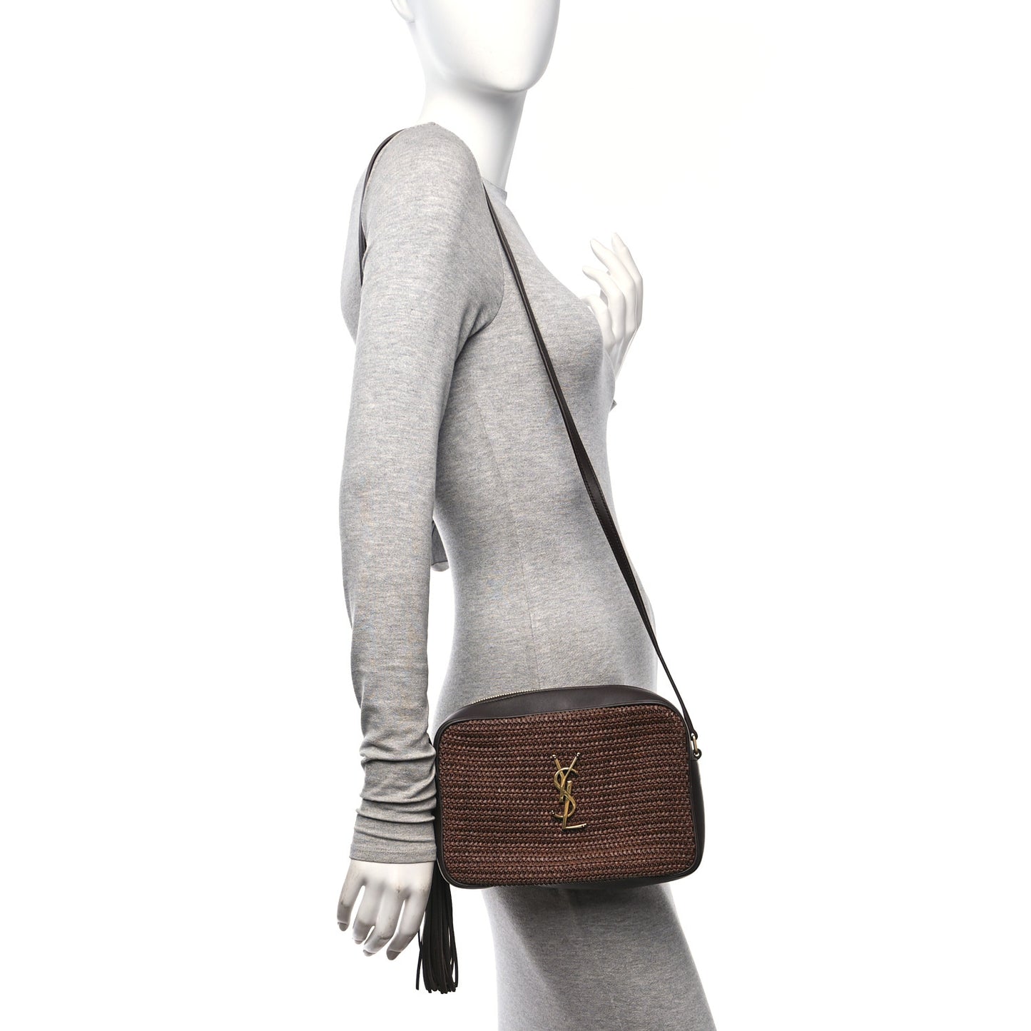 Raffia Canvas Monogram Lou Camera Bag Dark Chocolate