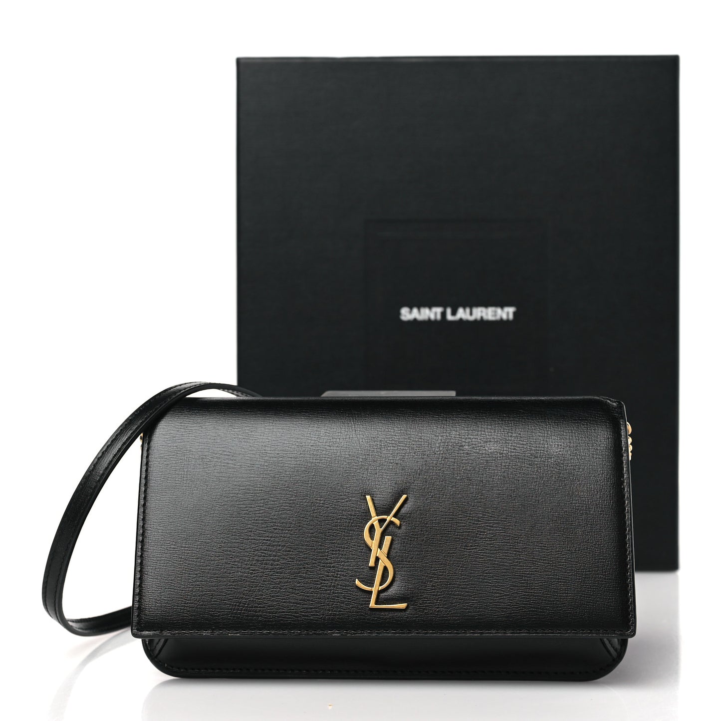 Smooth Calfskin Monogram Phone Holder Crossbody Black
