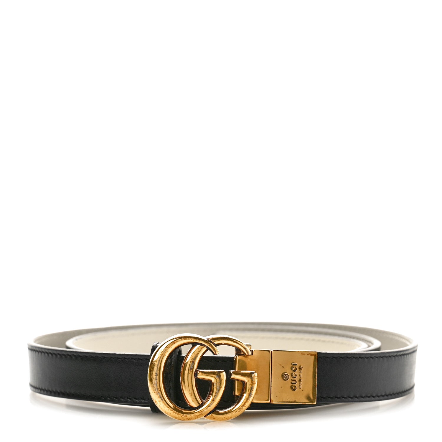 Gucci Plutone Calfskin Double G Reversible 20mm Belt 95 38 Black Mystic White 1 of 5
