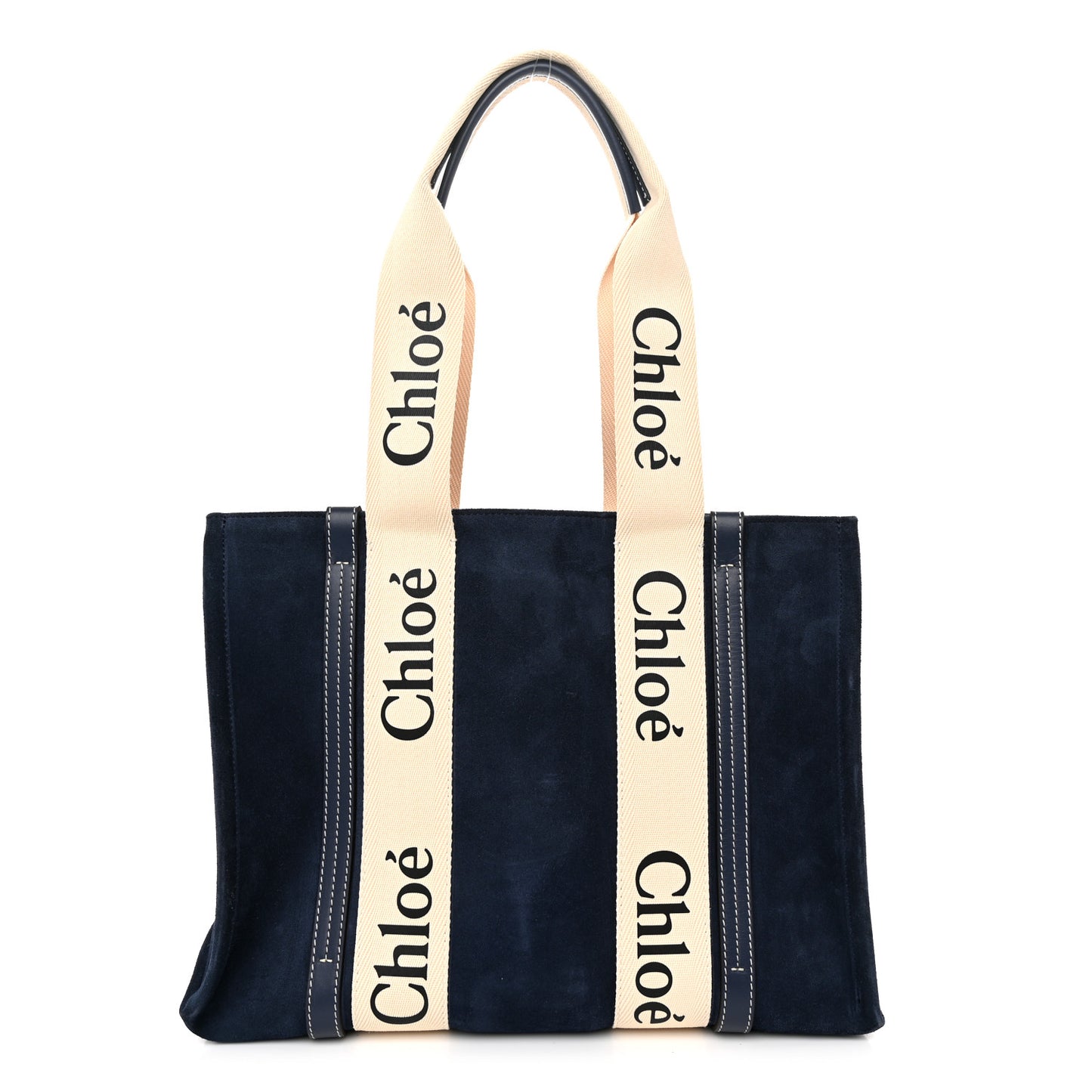 Suede Calfskin Medium Woody Ribbon Tote Navy