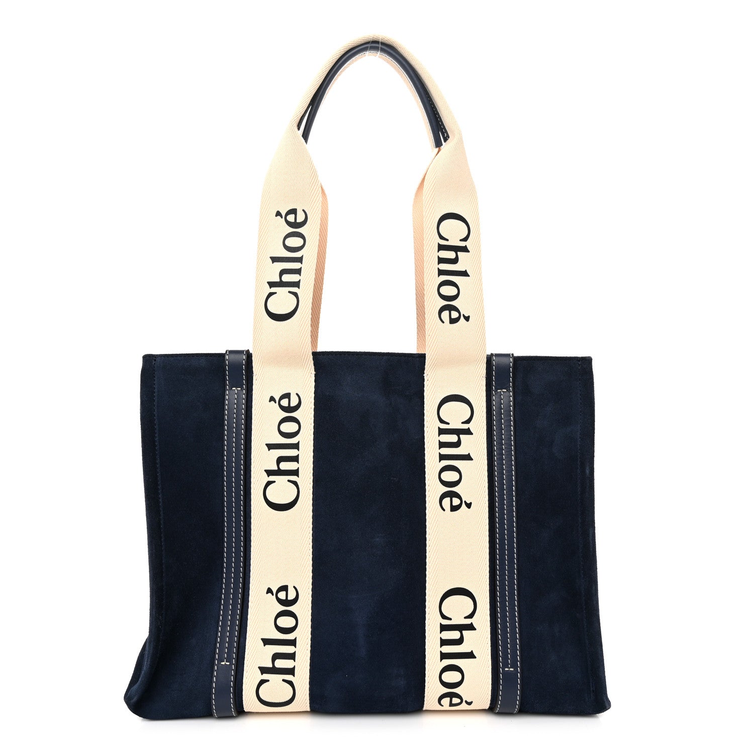 Chloe Suede Calfskin Medium Woody Ribbon Tote Navy 1 of 11