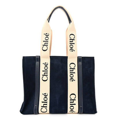 Chloe Suede Calfskin Medium Woody Ribbon Tote Navy 1 of 11