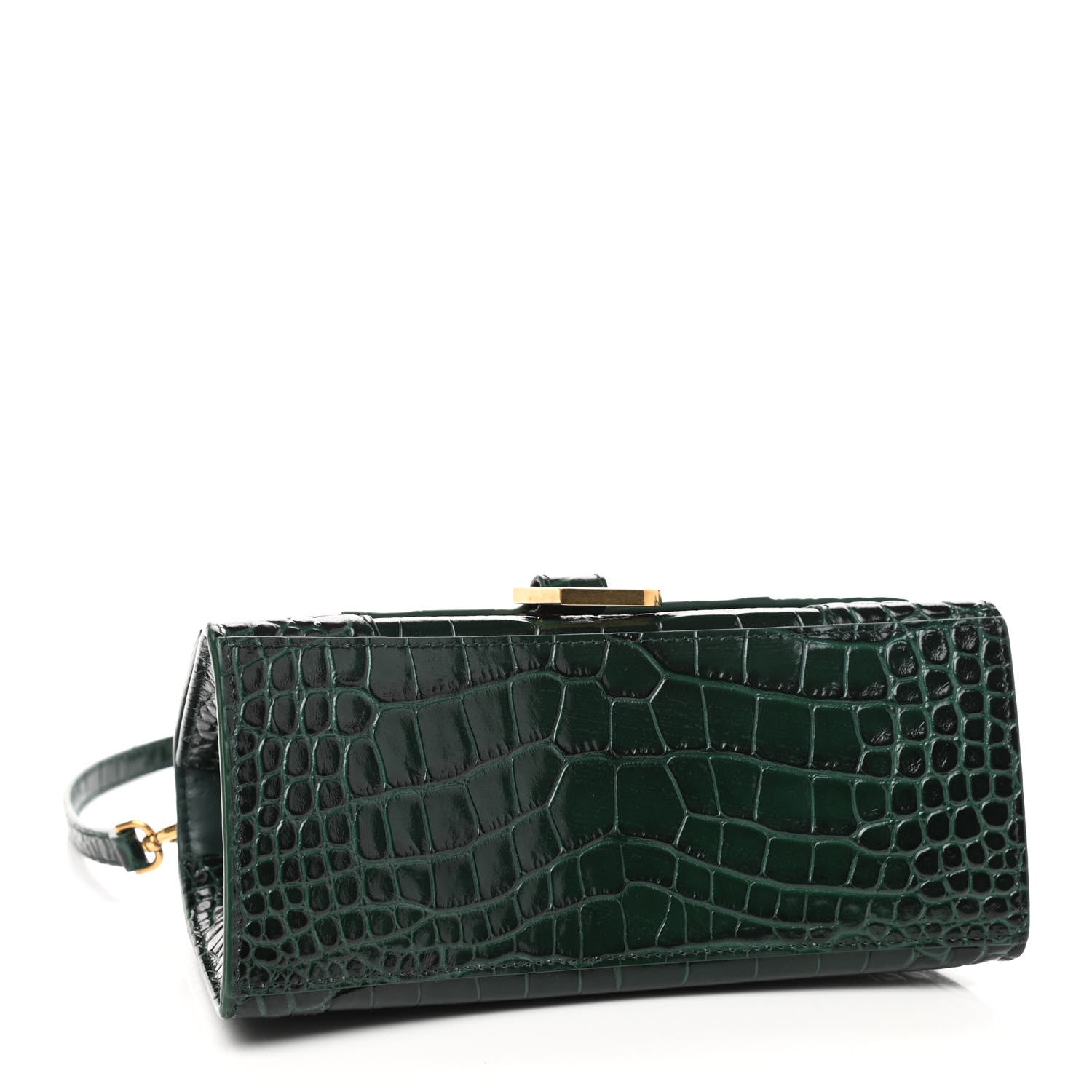 Balenciaga Shiny Calfskin Crocodile Embossed Small Hourglass Top Handle Bag Forest Green 3 of 8