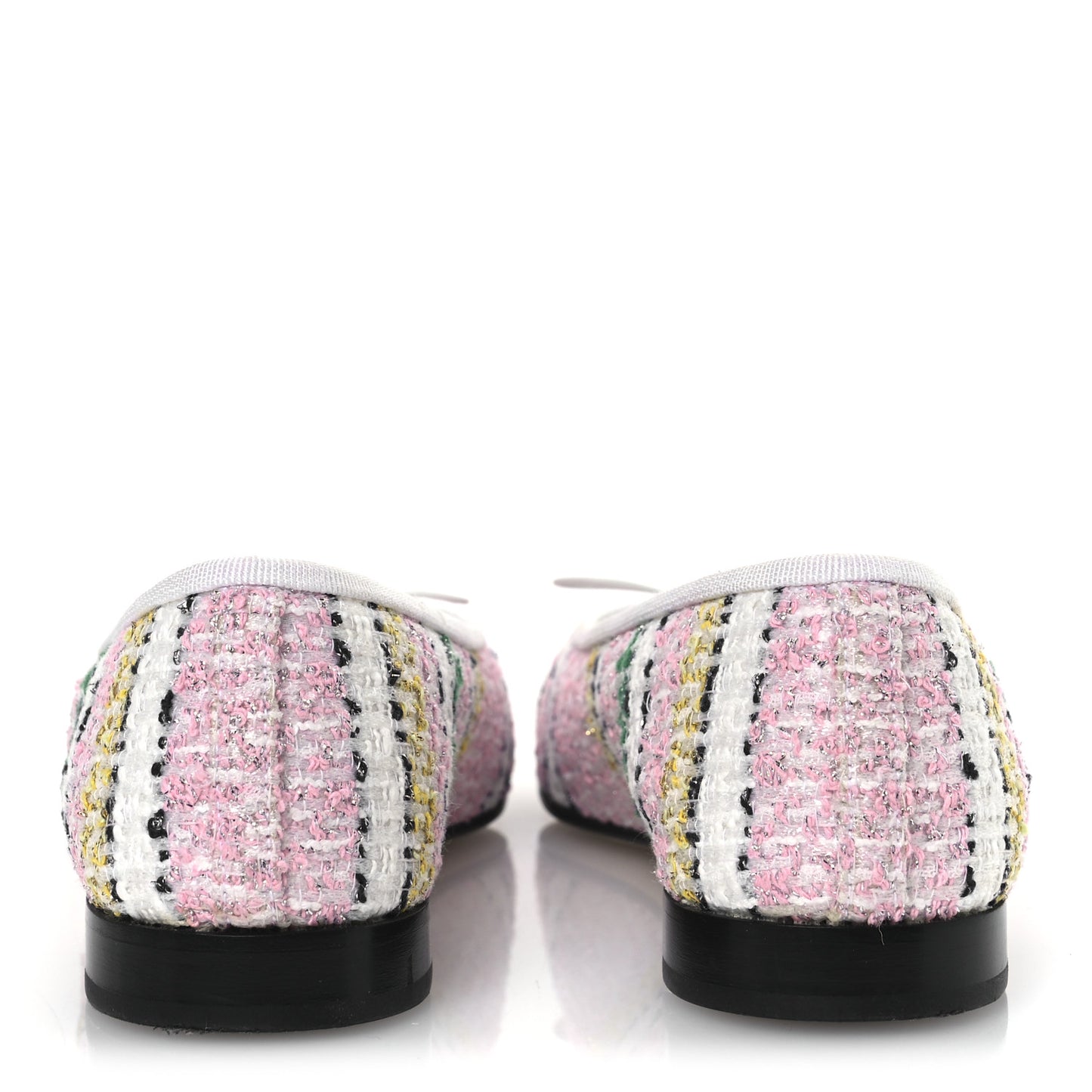 Tweed Grosgrain Cap Toe Ballerina Flats 38 White Pink Black