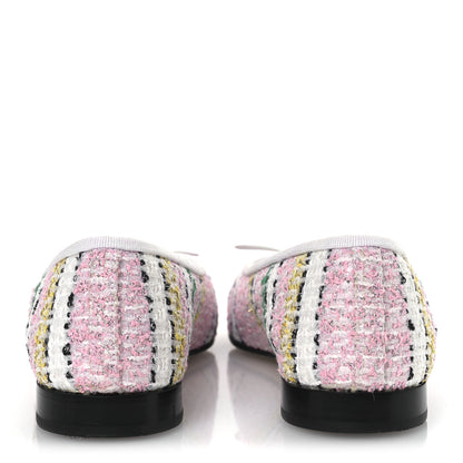 Chanel Tweed Grosgrain Cap Toe Ballerina Flats 38 White Pink Black 6 of 11