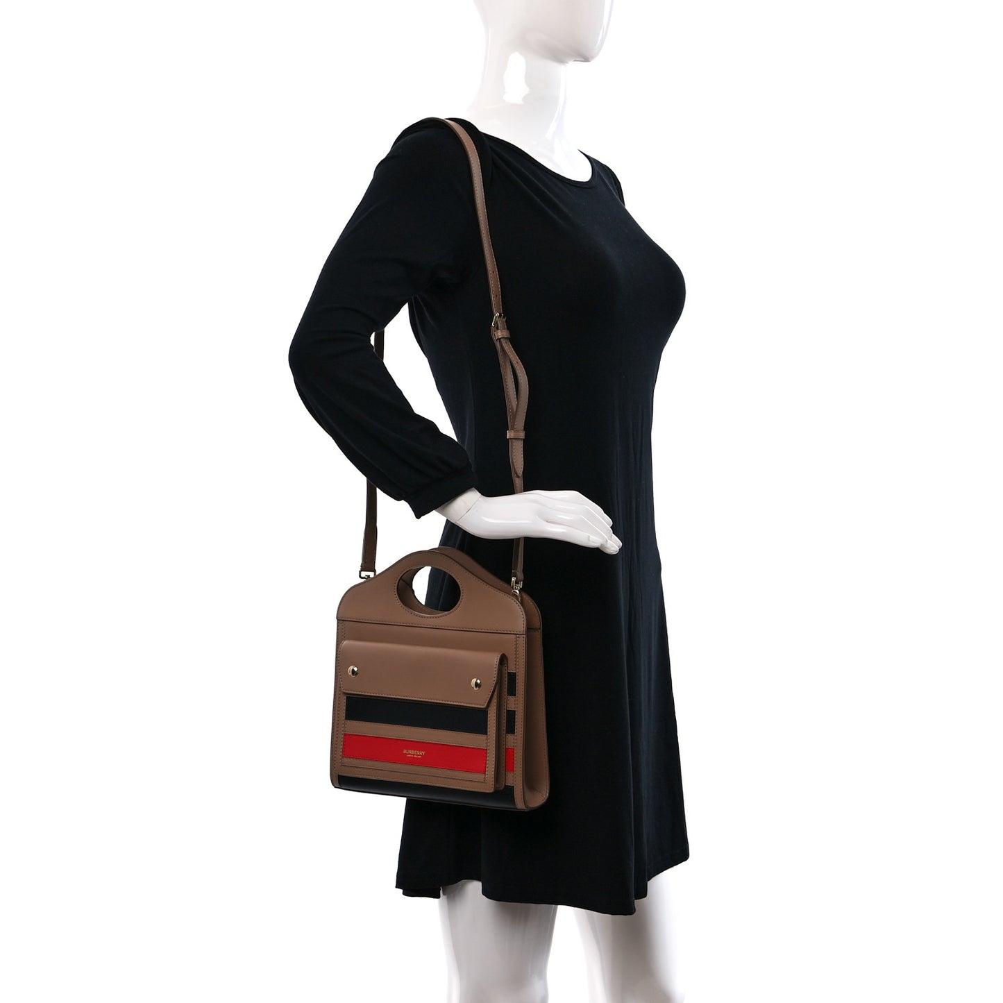 Smooth Calfskin Striped Mini Pocket Bag Camel