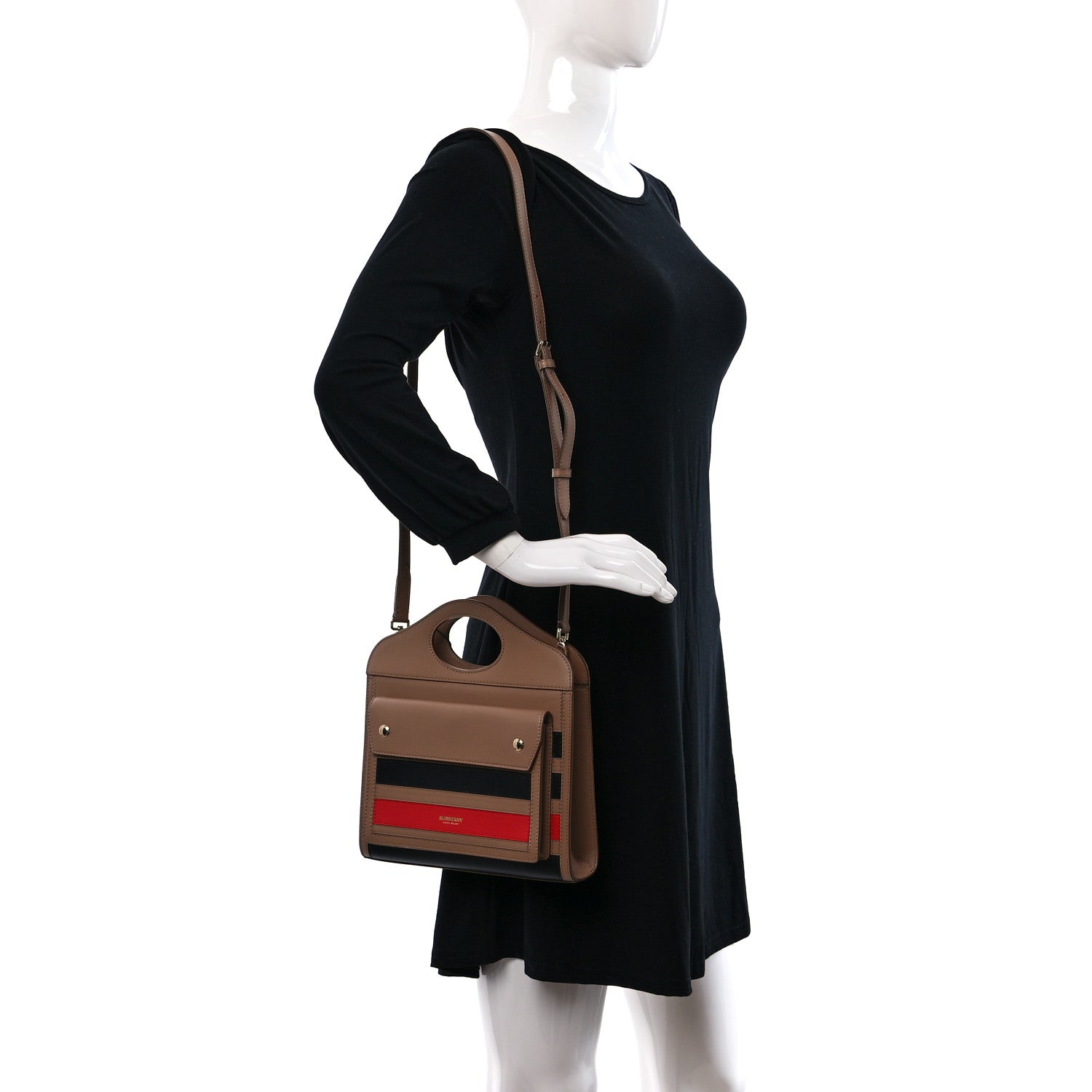 Burberry Smooth Calfskin Striped Mini Pocket Bag Camel 2 of 8