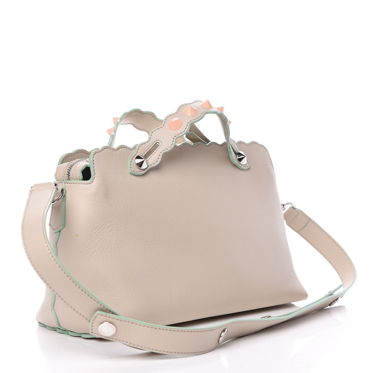 Fendi Vitello Dolce Scalloped Studded Medium By The Way Boston Bag Latte 3 of 18
