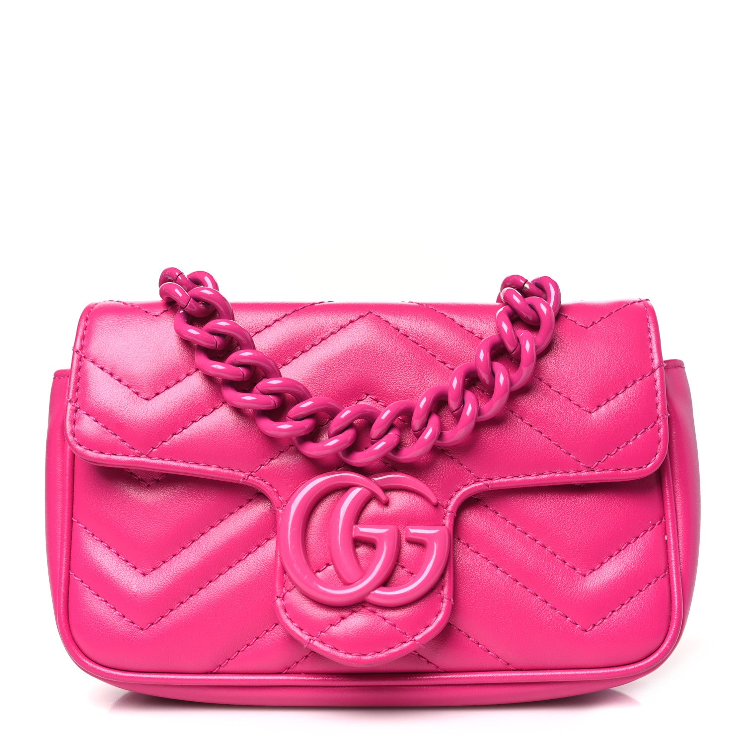 Gucci Calfskin Matelasse Monochrome GG Marmont Chain Belt Bag Classic Fuxia 1 of 12